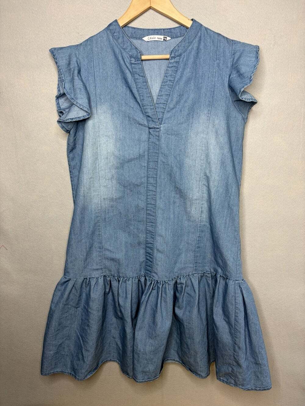 Given Kale Women’s Denim Chambray Tiered Dress Petite Medium Cotton Blend